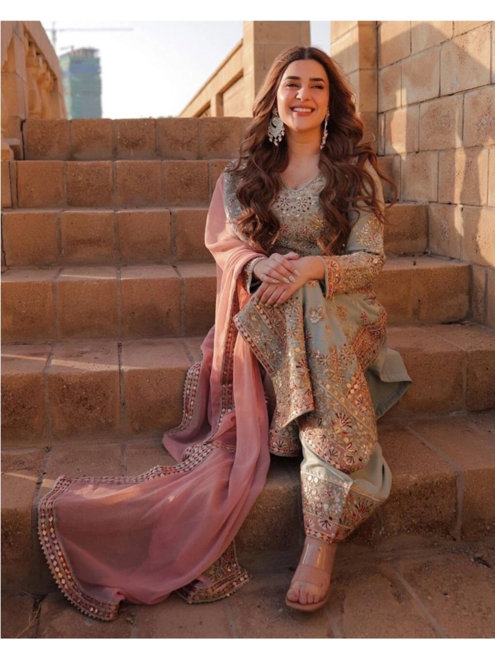 Embroidered Women's Salwar Kameez with Pink Dupatta